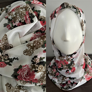 Pearl Chiffon Scarves - White Floral