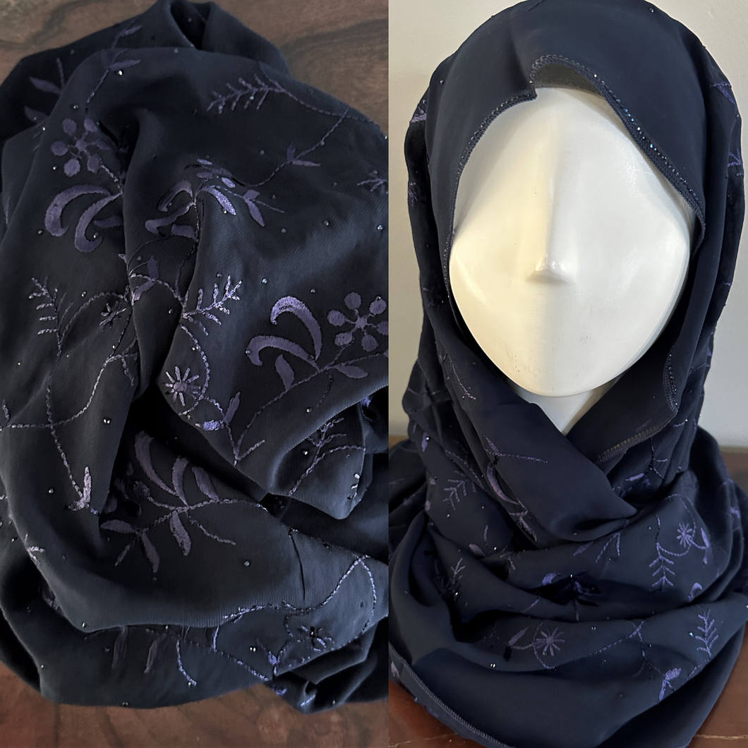 Embroidered Chiffon Scarves - Midnight Blue