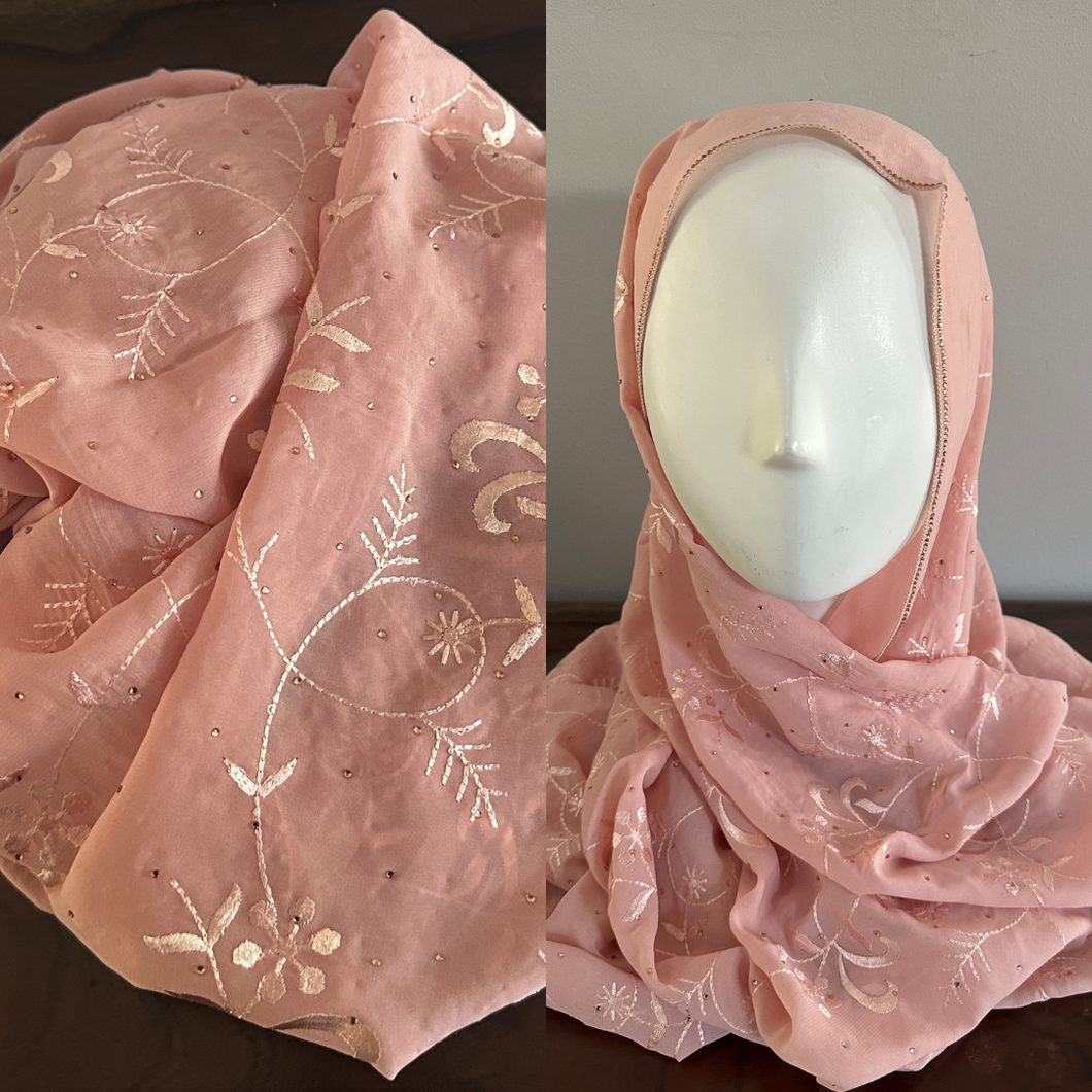 Embroidered Chiffon Scarves - Pink