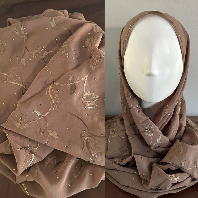 Foulards en mousseline brodés - Brun cacao