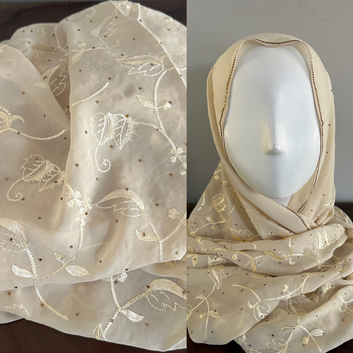 Foulards en mousseline brodés - Crème