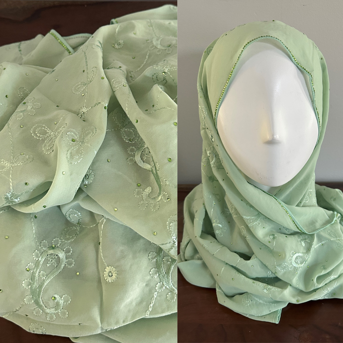 Foulards en mousseline brodés - Pistache