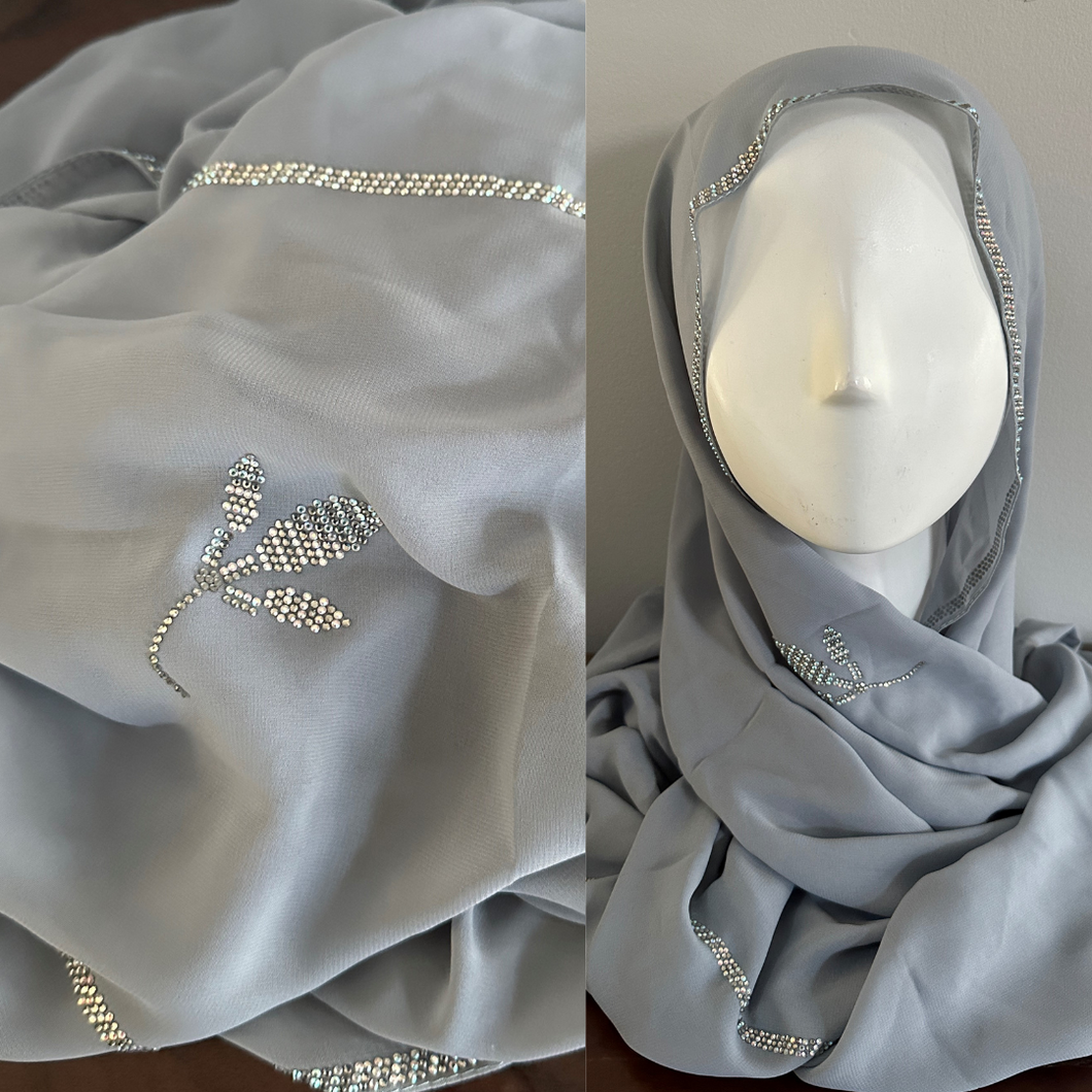 Foulards en mousseline de soie à feuilles de cristal - Gris doux
