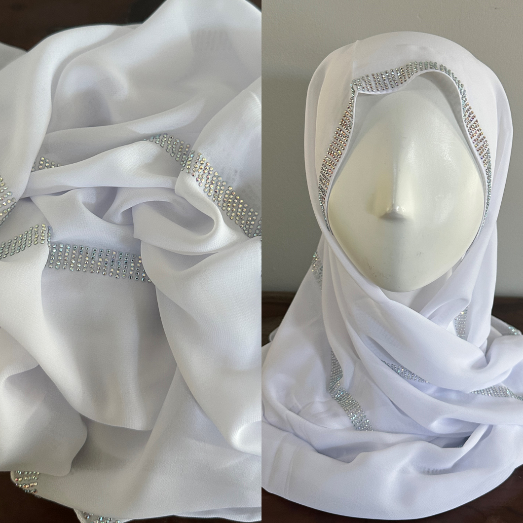 Crystal Chain Chiffon Scarves - White