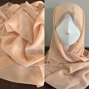 Crystal Chain Chiffon Scarves - Peach