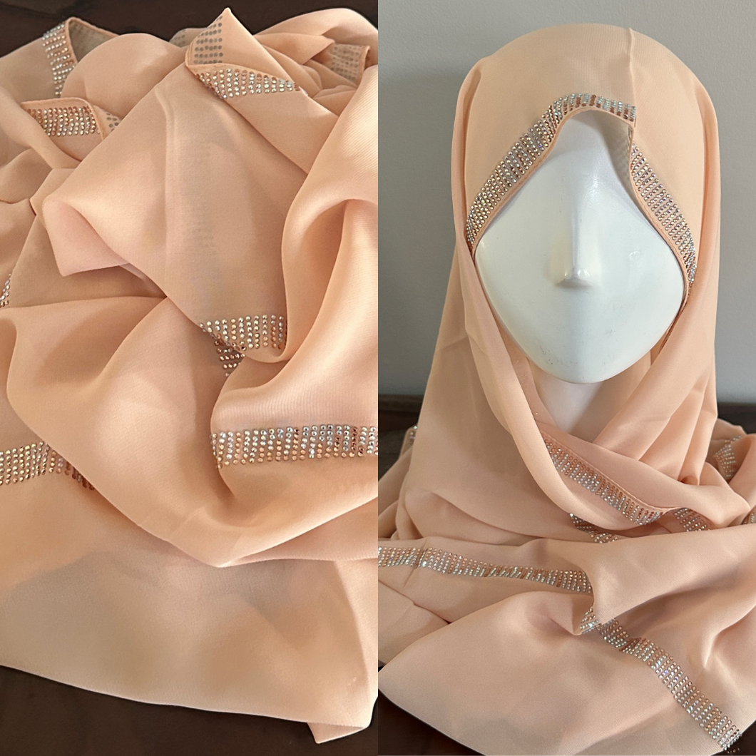 Crystal Chain Chiffon Scarves - Peach