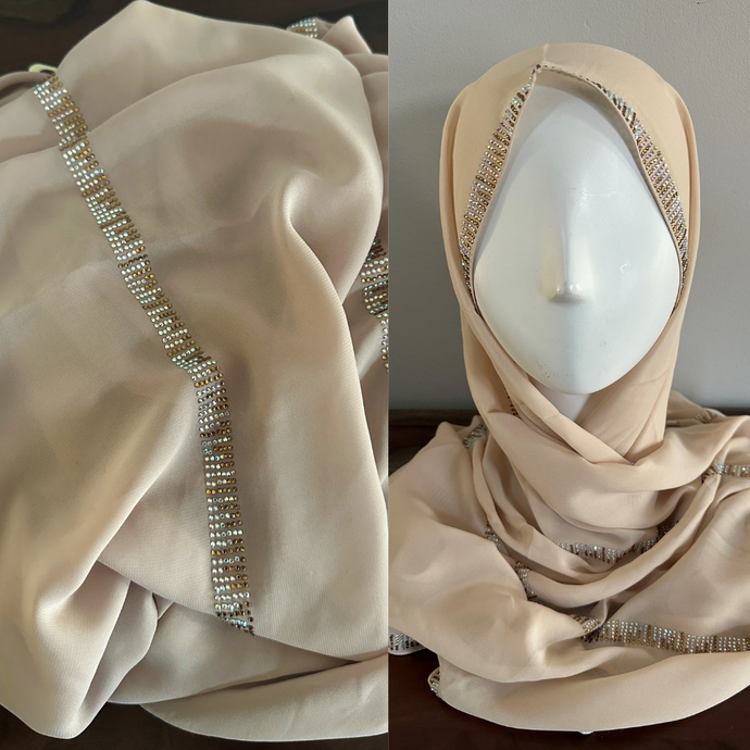 Foulards En Mousseline De Soie Avec Chaîne De Cristal - Beige