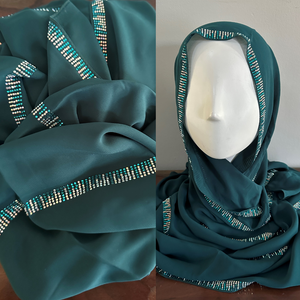 Crystal Chain Chiffon Scarves- Turquoise
