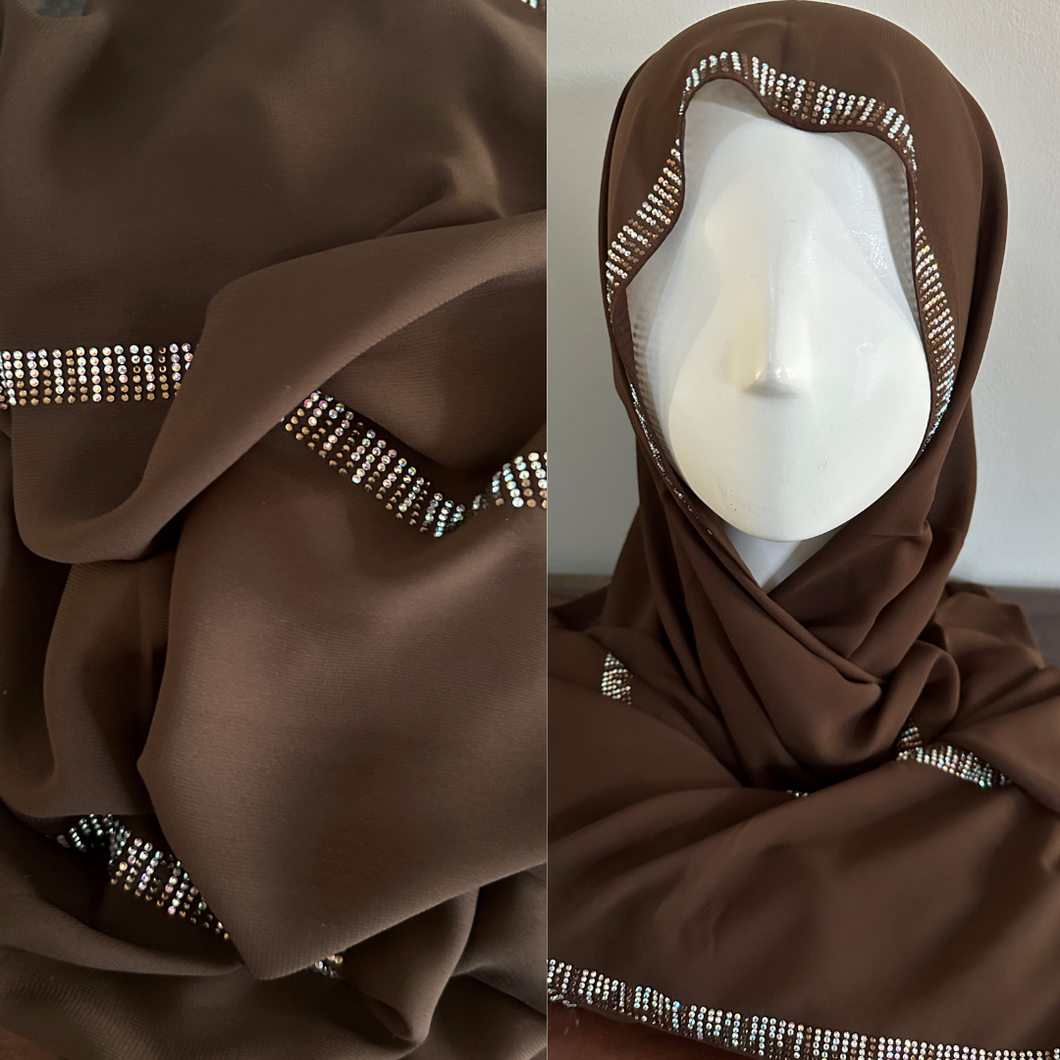Crystal Chain Chiffon Scarves- Chocolate Brown