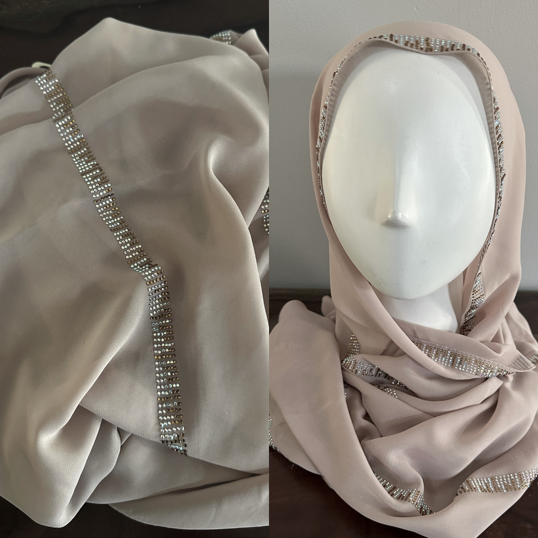 Crystal Chain Chiffon Scarves - Latte