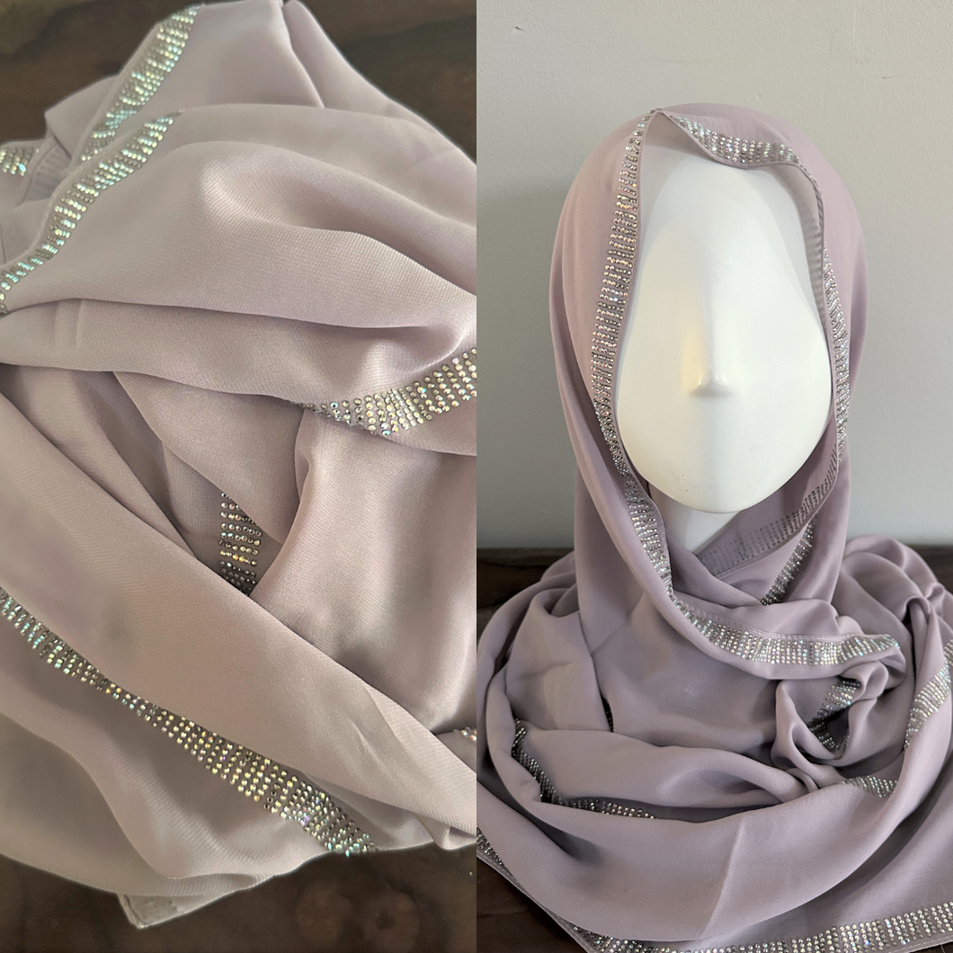 Crystal Chain Chiffon Scarves - Light Lilac