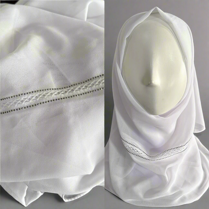 Chiffon Scarves- Crochet Trim-White