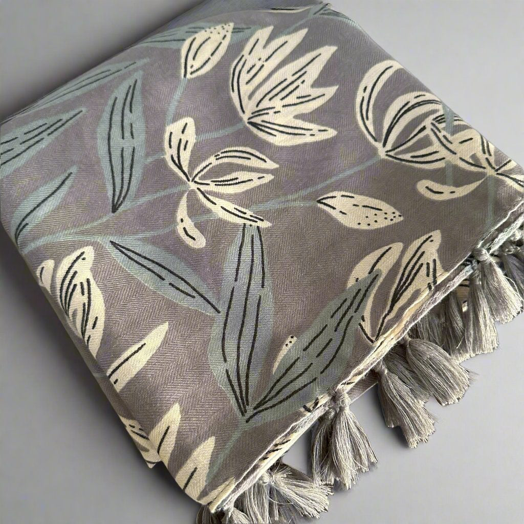 Printed Viscose Scarves- Grey
