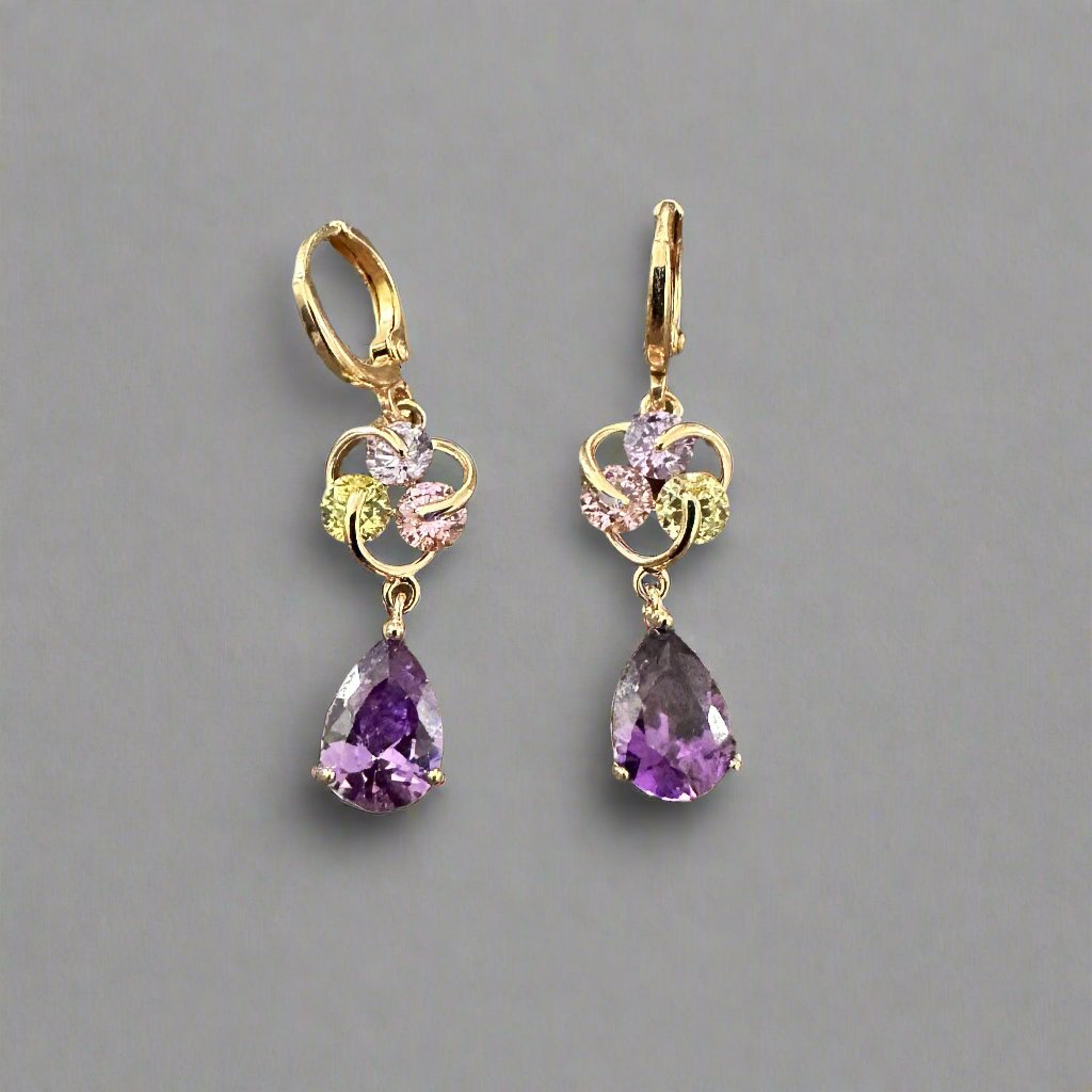 Earrings- Gold Plated - Purple