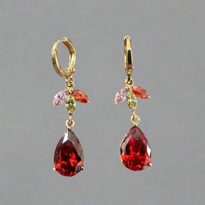 Earrings- Gold Plated- Red