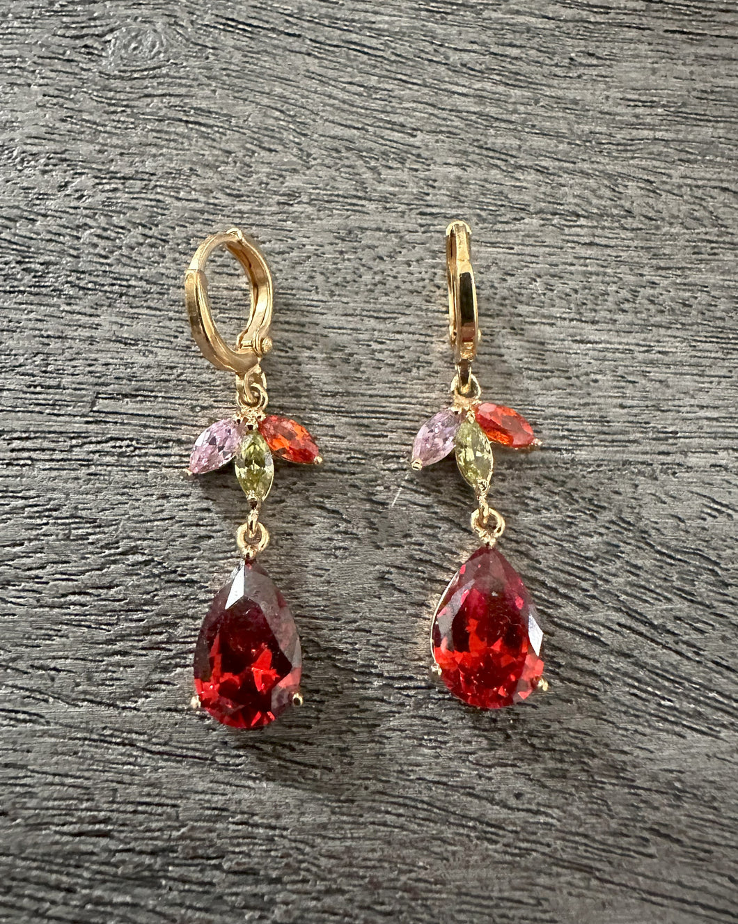 Earrings- Gold Plated- Red