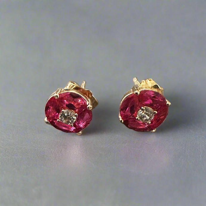 Boucles d'oreilles - Plaqué Or - Rubis