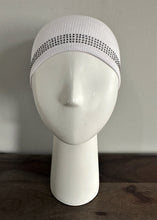 Load image into Gallery viewer, Scarf Under Caps - Ribbed Cotton - White with Black Crystals