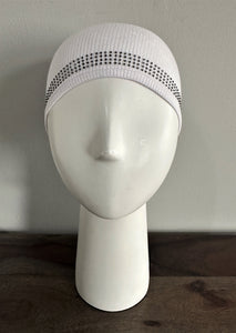 Scarf Under Caps - Ribbed Cotton - White with Black Crystals