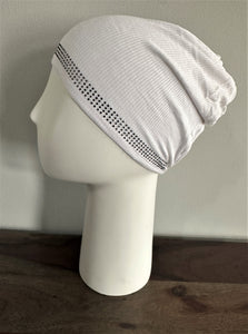 Scarf Under Caps - Ribbed Cotton - White with Black Crystals